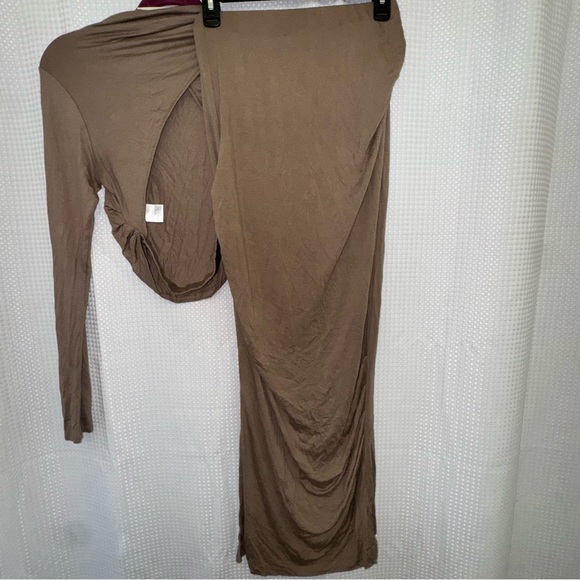 Free People Cierra Fitted Long Sleeve Cropped Top & Maxi Skirt Set Taupe M - Picture 9 of 11